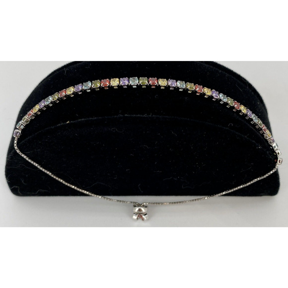 Kohl's Jewelry - Sterling Silver 925 Lariat Tennis Bracelet w/ Multicolor Rainbow CZ Stones NEW